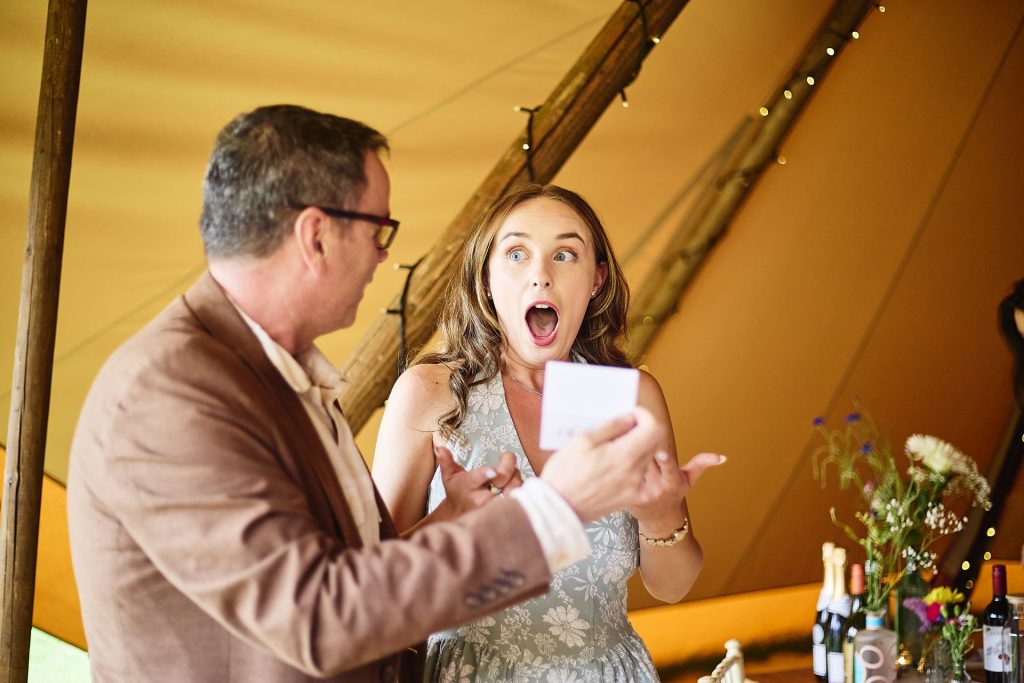 great reactions from a guest captured by Alexandra Arlett Wedding Photography